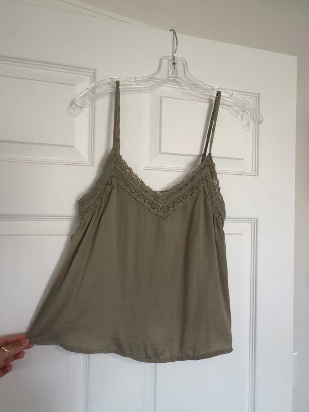 Lace-Trim Spaghetti Strap Tank Top - Olive